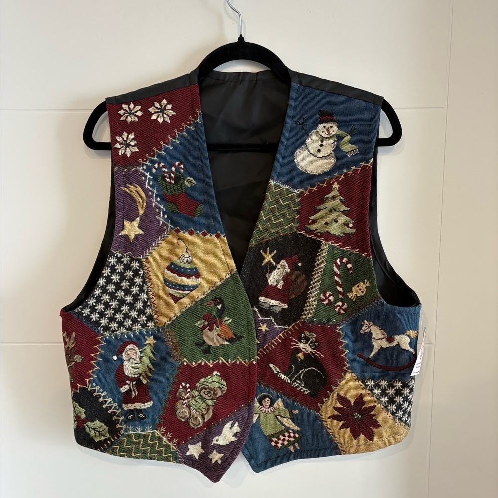 Festive Patchwork Vest with Holiday Motifs